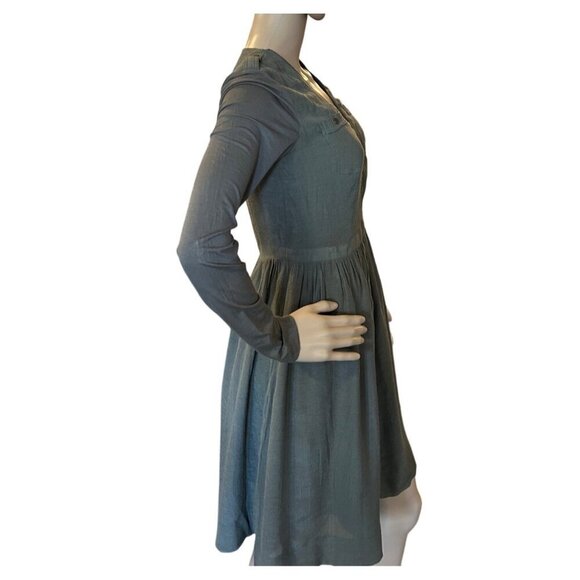 Olive Green Women's Y2K Trendy Mini Long Sleeve V-Neck Dress W/Front Pockets - Picture 4 of 13